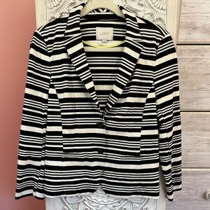 Anne Taylor Loft black & off white classic horizontal striped knit blazer size M